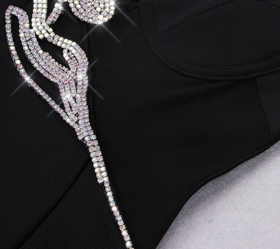 Swarovski Crystal Rhinestone Bling Floral Little Black Dress