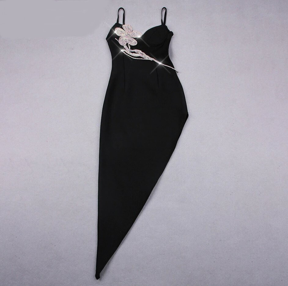 Swarovski Crystal Rhinestone Bling Floral Little Black Dress