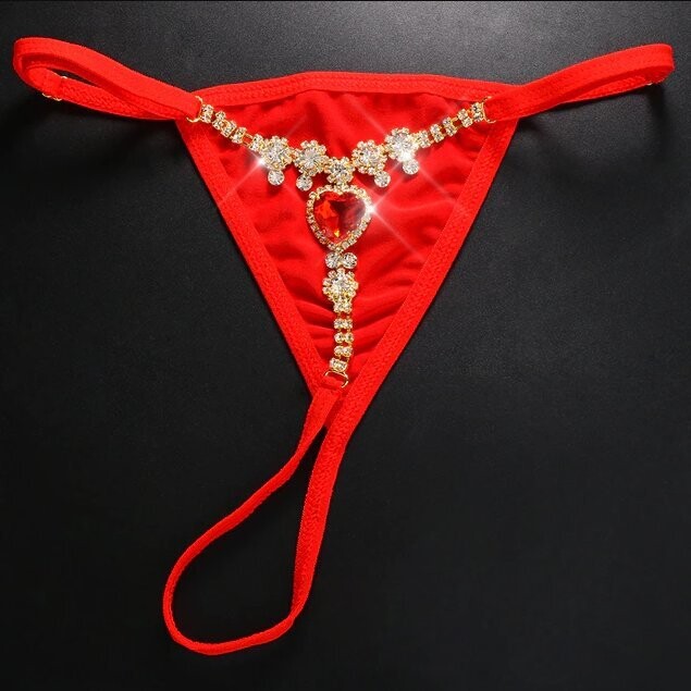 Swarovski Crystal Rhinestone Bling Heart Thong Panties