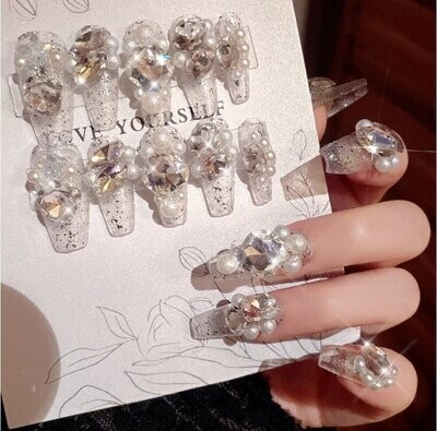 Swarovski Crystal Rhinestone Bling Nail Tips: Diamonds Pearls