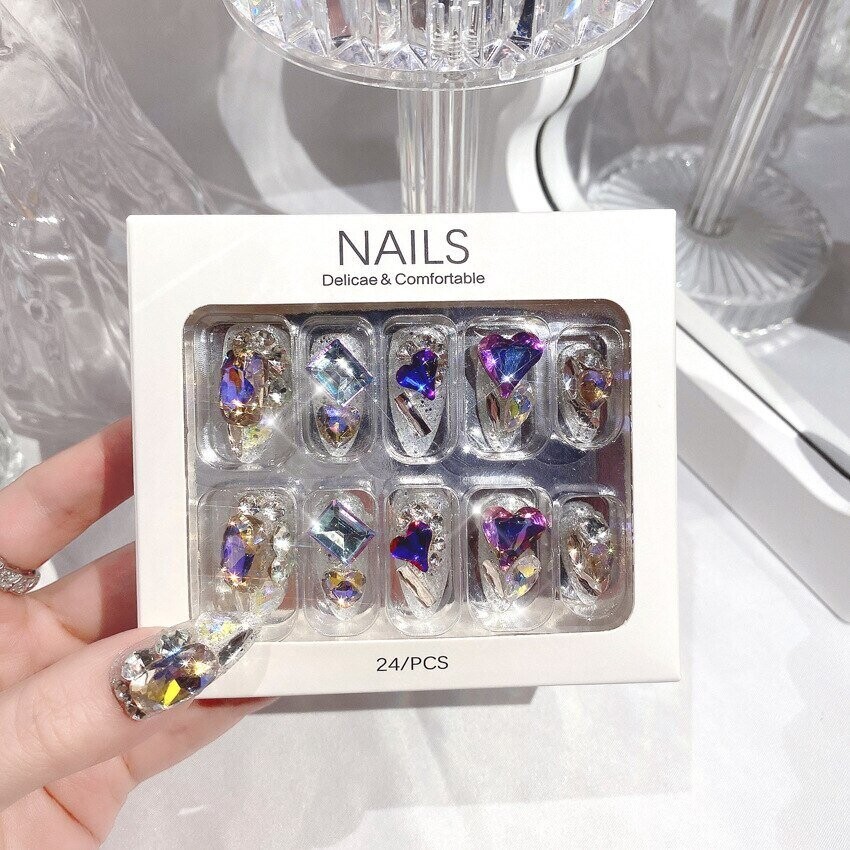 Swarovski Crystal Rhinestone Bling Nail Tips: Colored Hearts