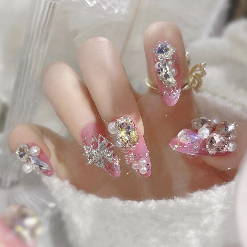 Swarovski Crystal Rhinestone Bling Nail Tips: Pretty In Pink