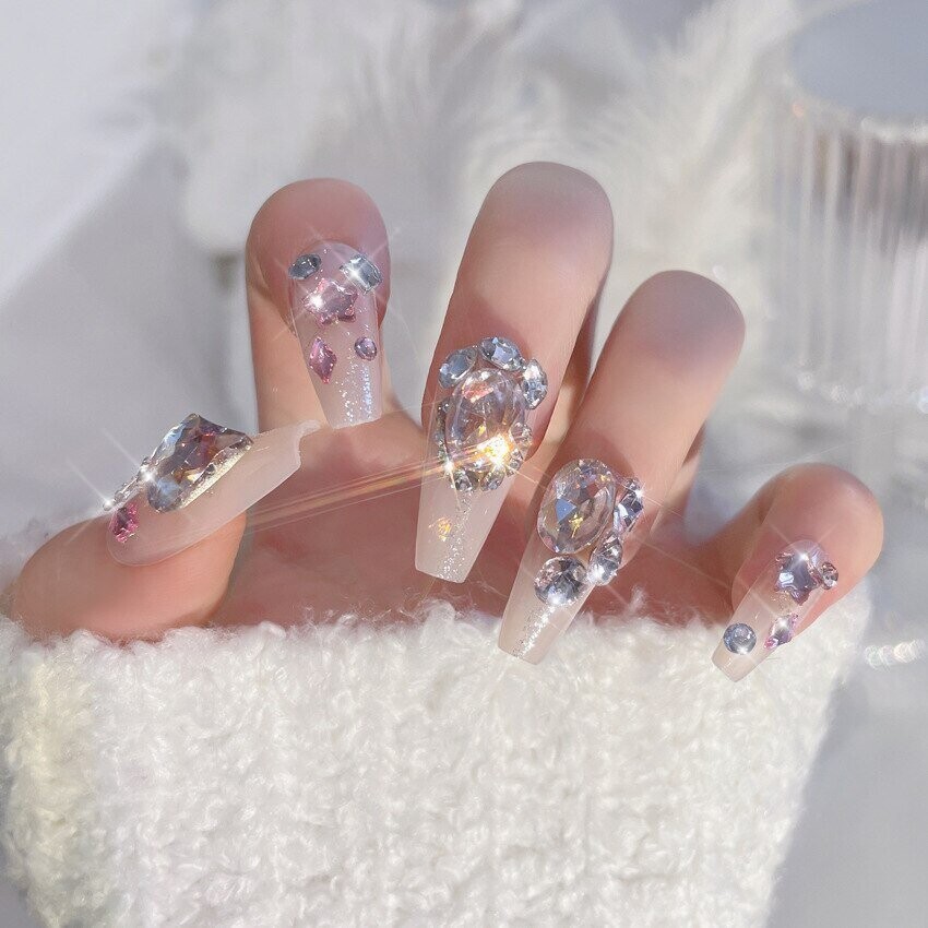 Swarovski Crystal Rhinestone Bling Nail Tips: Pink Christmas