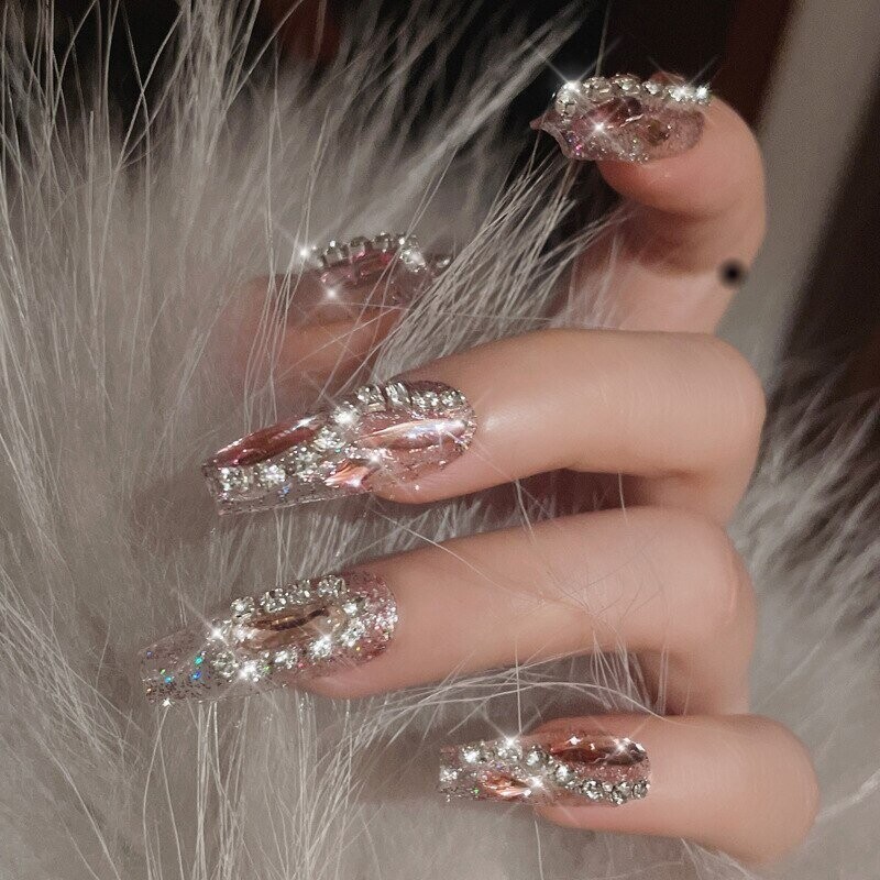 Swarovski Crystal Rhinestone Bling Nail Tips: Pink Diamonds