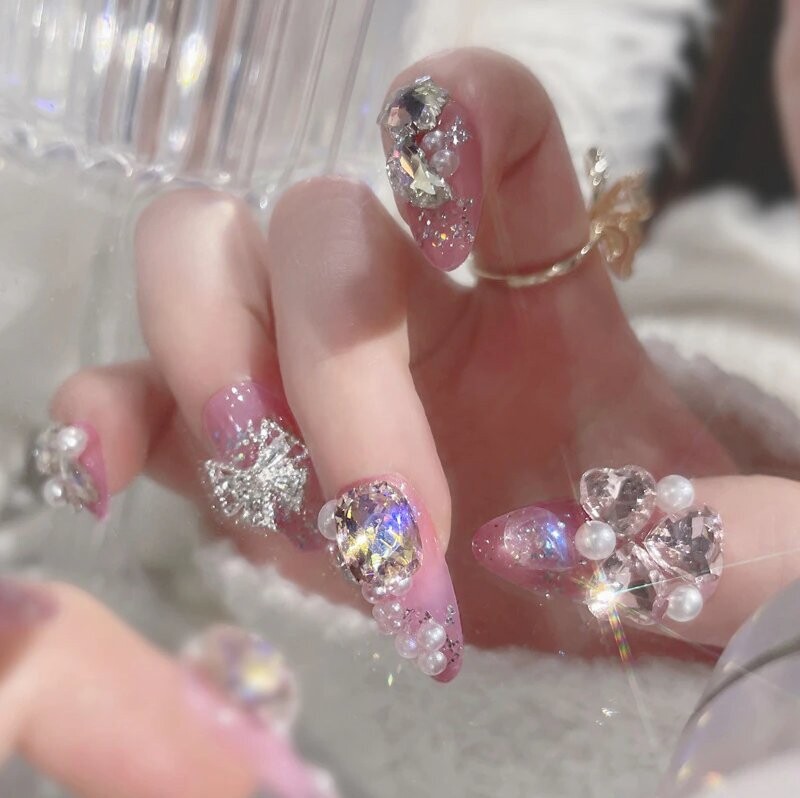 Swarovski Crystal Rhinestone Bling Nail Tips: Pretty In Pink