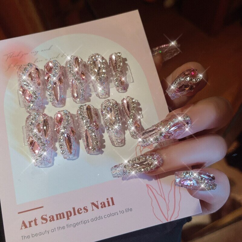 Swarovski Crystal Rhinestone Bling Nail Tips: Pink Diamonds