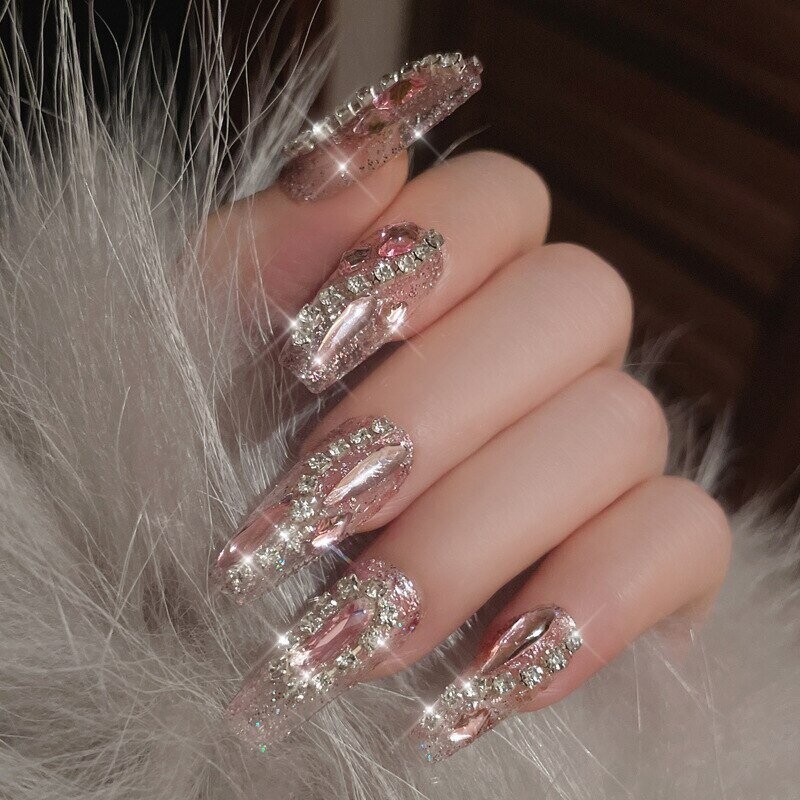 Swarovski Crystal Rhinestone Bling Nail Tips: Pink Diamonds
