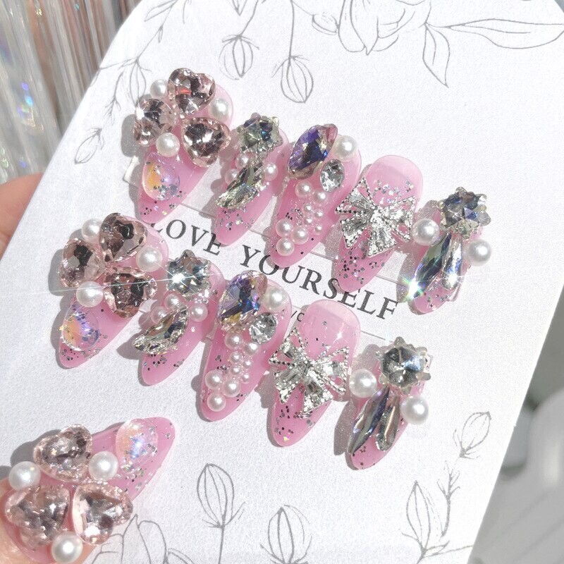 Swarovski Crystal Rhinestone Bling Nail Tips: Pretty In Pink