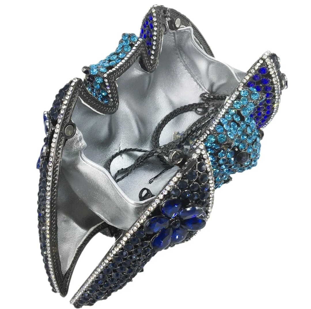 Swarovski  Crystal Rhinestone Bling Bat Handbag Purse: Black Blue