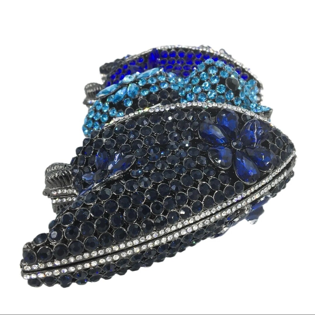 Swarovski  Crystal Rhinestone Bling Bat Handbag Purse: Black Blue