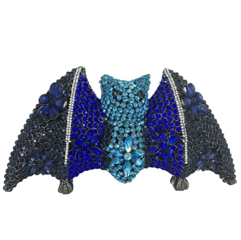 Swarovski  Crystal Rhinestone Bling Bat Handbag Purse: Black Blue
