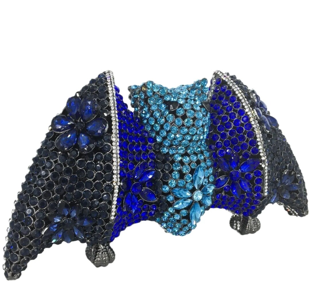 Swarovski  Crystal Rhinestone Bling Bat Handbag Purse: Black Blue