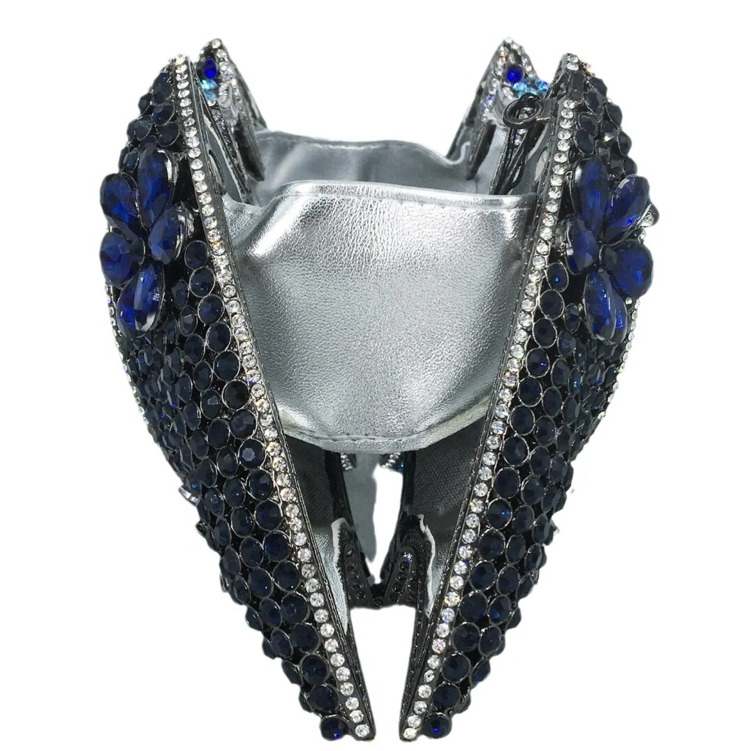 Swarovski  Crystal Rhinestone Bling Bat Handbag Purse: Black Blue