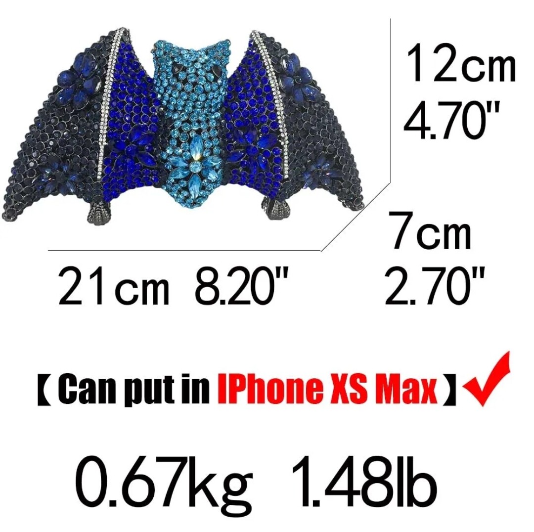Swarovski  Crystal Rhinestone Bling Bat Handbag Purse: Black Blue
