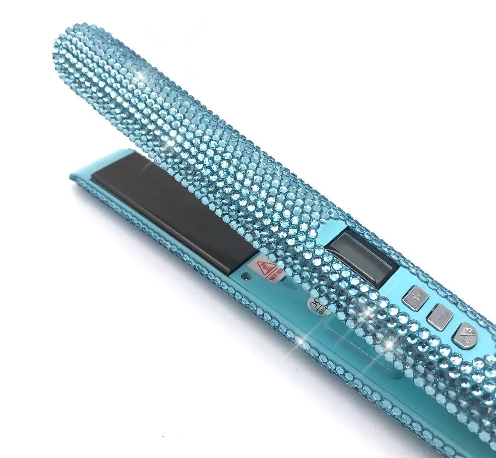 Swarovski  Crystal Rhinestone Bling Hair Curling Iron Set: Teal