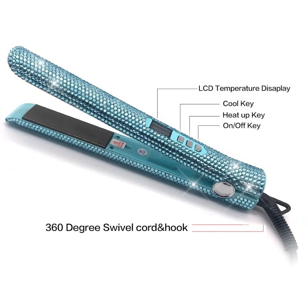 Swarovski  Crystal Rhinestone Bling Hair Curling Iron Set: Teal