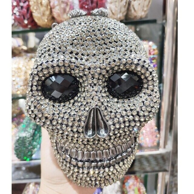 Swarovski  Crystal Rhinestone Bling Skull Handbag Purse