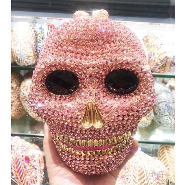 Swarovski  Crystal Rhinestone Bling Skull Handbag Purse