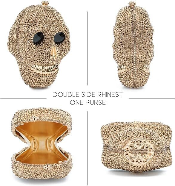 Swarovski  Crystal Rhinestone Bling Skull Handbag Purse Black Stripes