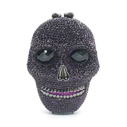 Swarovski  Crystal Rhinestone Bling Skull Handbag Purse Black Stripes