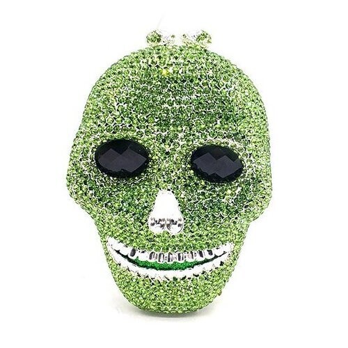 Swarovski Crystal Rhinestone Bling Skull Handbag Purse: Lime