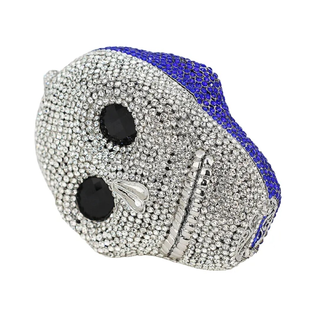 Swarovski  Crystal Rhinestone Bling Skull Handbag Purse Black Stripes