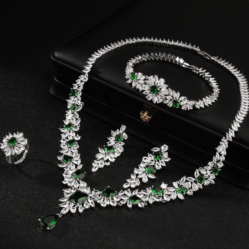 Velvet Gown With Bling Crystal Rhinestone Necklace Set