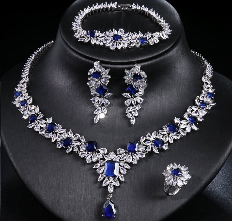 Velvet Gown With Bling Crystal Rhinestone Necklace Set