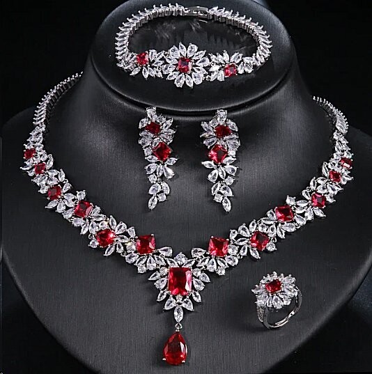 Velvet Gown With Bling Crystal Rhinestone Necklace Set