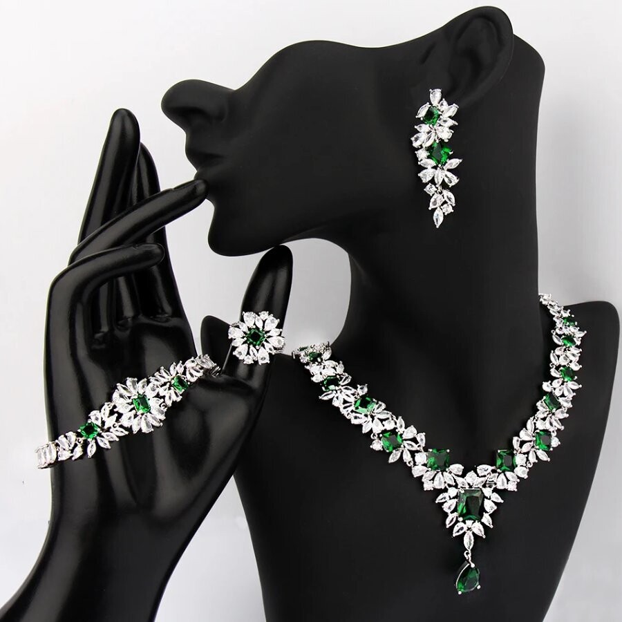 Velvet Gown With Bling Crystal Rhinestone Necklace Set