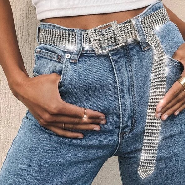 Swarovski Crystal Rhinestone Bling Belt Rectangle Buckle