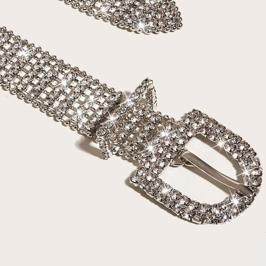 Swarovski Crystal Rhinestone Bling Half Circle Buckle Belt