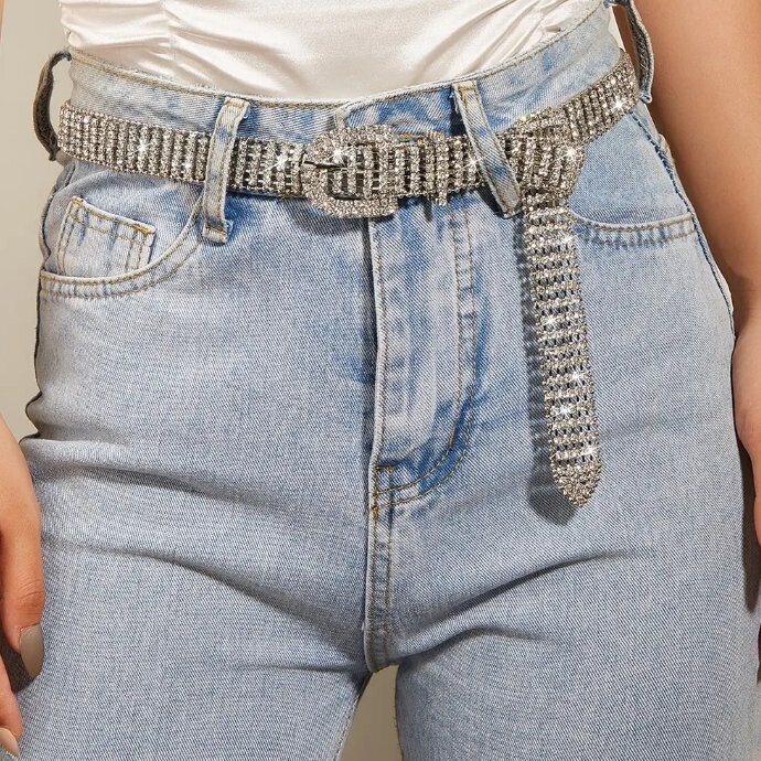 Swarovski Crystal Rhinestone Bling Half Circle Buckle Belt
