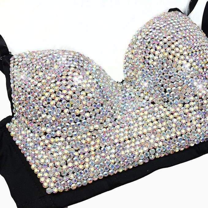Swarovski Crystal Rhinestone Bling Pink Bustier Top