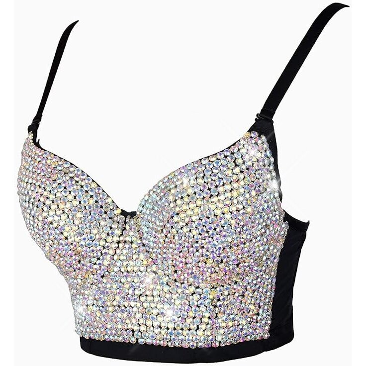 Swarovski Crystal Rhinestone Bling Blue Bustier Top