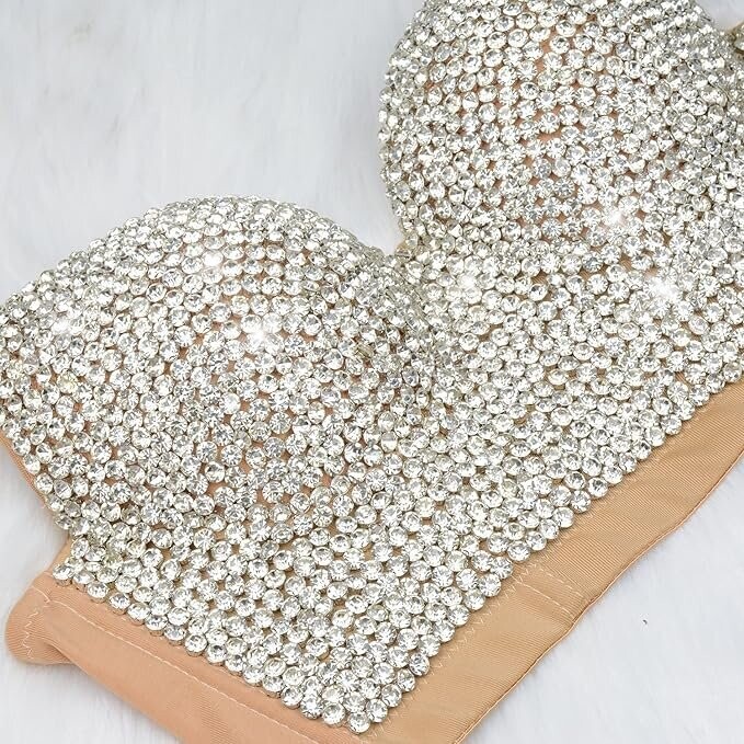 Swarovski Crystal Rhinestone Bling Black Bustier Top