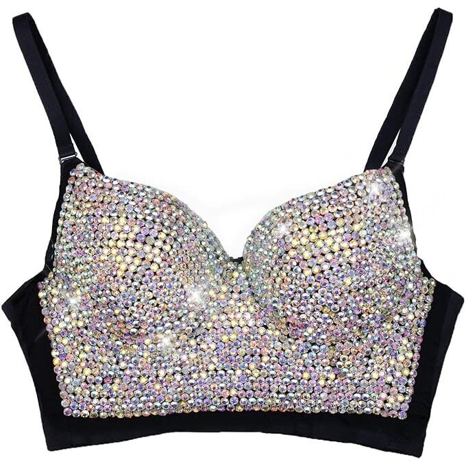 Swarovski Crystal Rhinestone Bling Black Bustier Top
