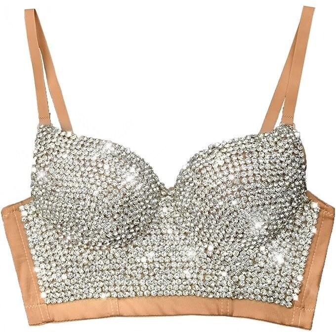 Swarovski Crystal Rhinestone Bling Black Bustier Top