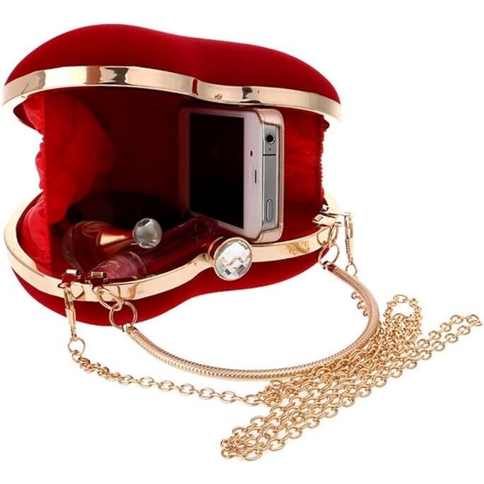 Red Velvet Gown With Bling Crystal Rhinestone Necklace Set