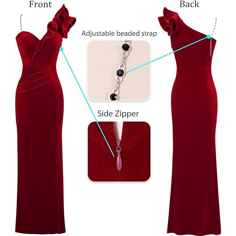 Red Velvet Gown With Bling Crystal Rhinestone Necklace Set