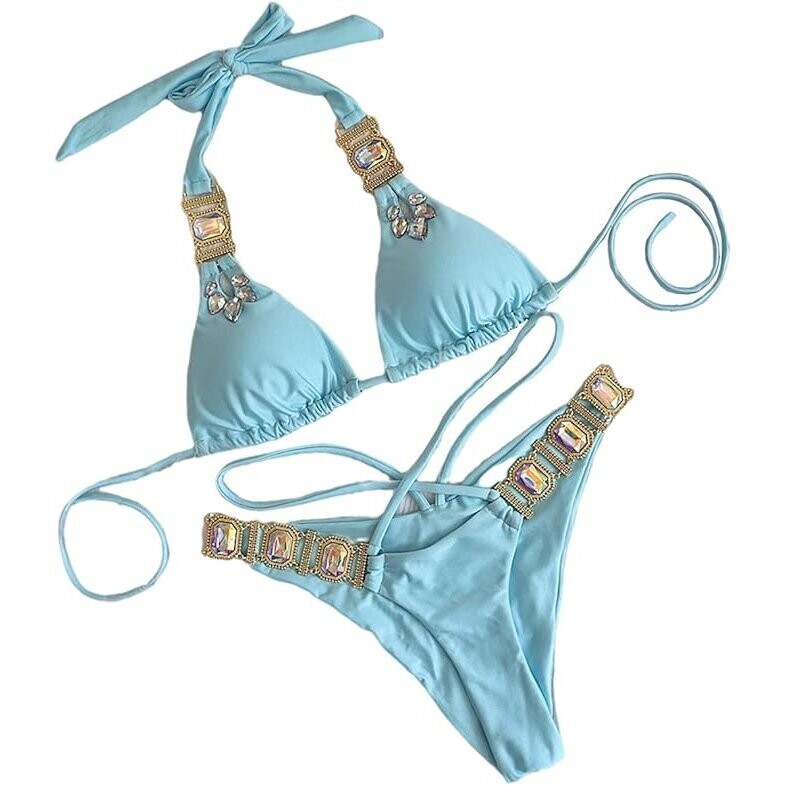 Swarovski Crystal Rhinestone Rose Bling Bikini Swimsuit