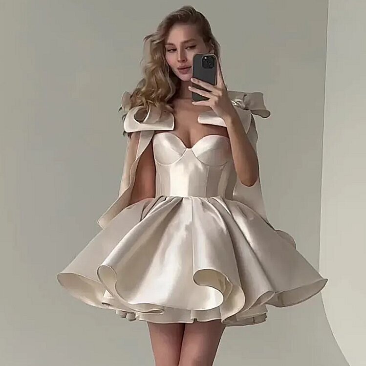 Beautiful Short Satin Prom Dress Wedding Cocktail Party