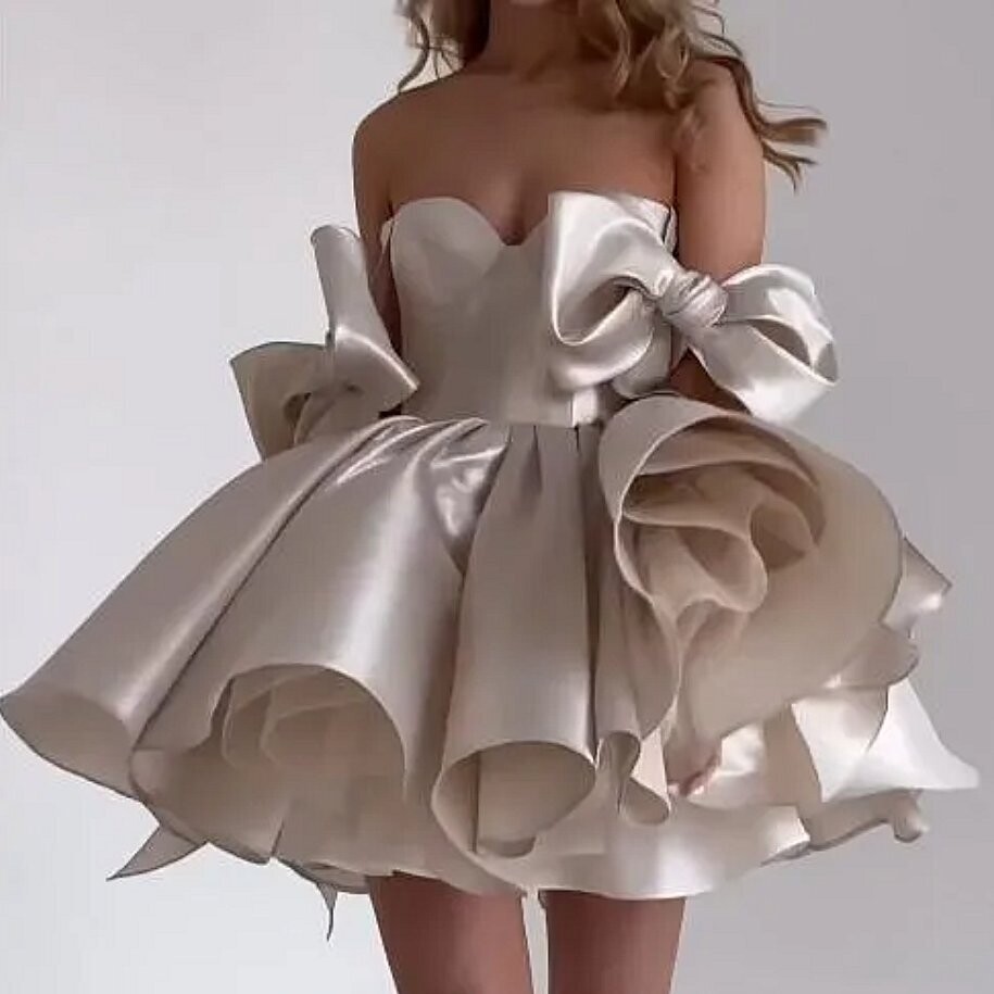 Beautiful Short Satin Prom Dress Wedding Cocktail Party