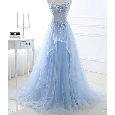 Cinderella Light Blue Prom Gown Bling Crystal Rhinestone Quinceañera Prom Dress