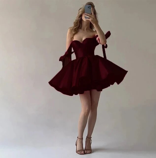 Beautiful Short Satin Prom Dress Wedding Cocktail Party