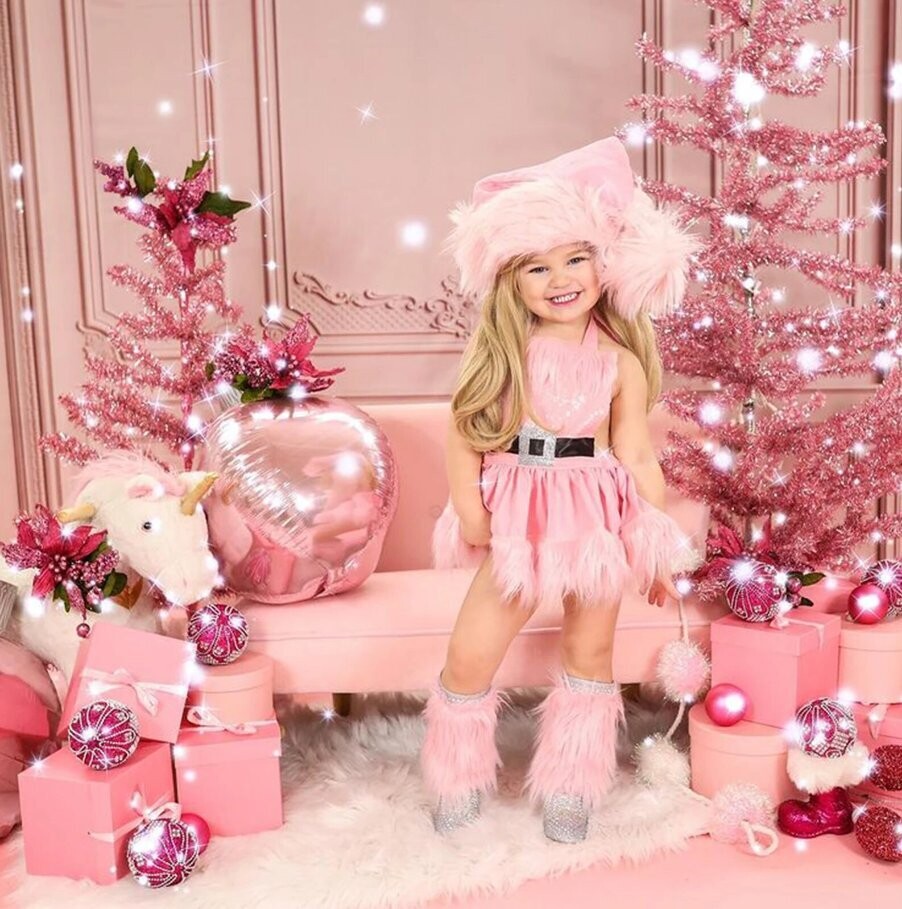 Sparkling Bling Pink Sequin Santa Costume Girls Dress Hat