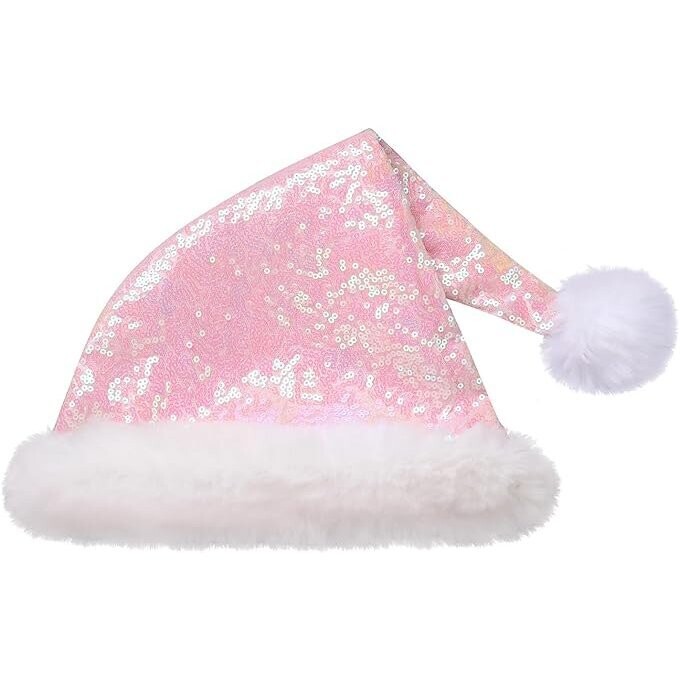 Sparkling Bling Pink Sequin Santa Costume Girls Dress Hat