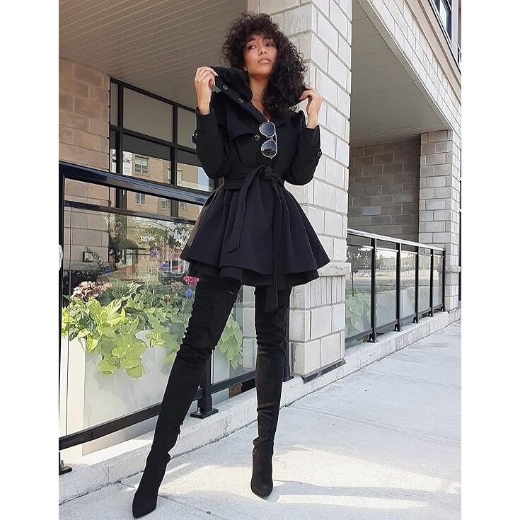 Beautiful Pea Coat Faux Fur Collar Wool Winter Trench Coat