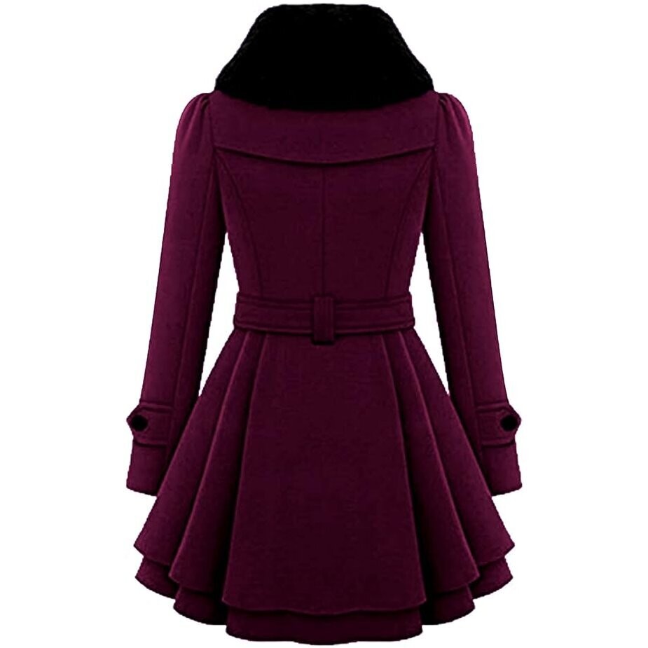 Beautiful Pea Coat Faux Fur Collar Wool Winter Trench Coat