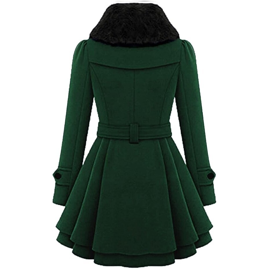 Beautiful Pea Coat Faux Fur Collar Wool Winter Trench Coat